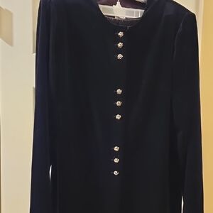 R & M Richards Black Pantsuit with Gold Buttons